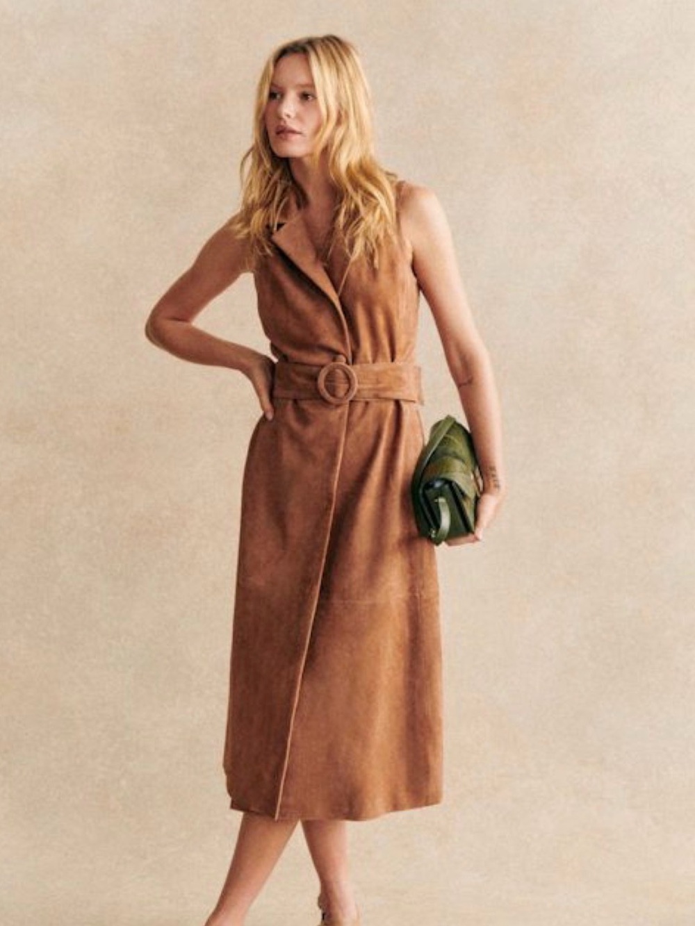 Sezane Women's Suede Belted Vest Jacket - Cognac